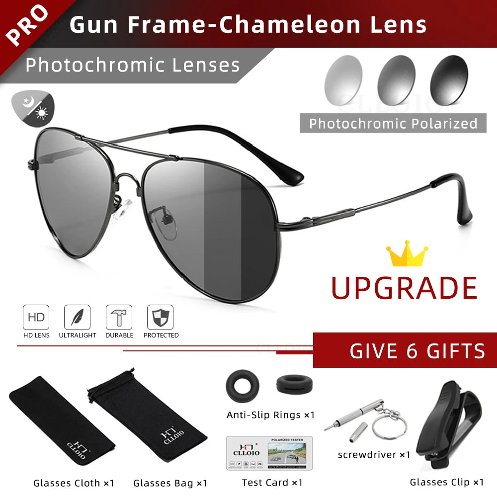 CLLOIO Titanium Alloy Polarized Sunglasses Men Women Fashion Photochromic Sun Glasses Chameleon Anti-glare Driving Oculos de sol