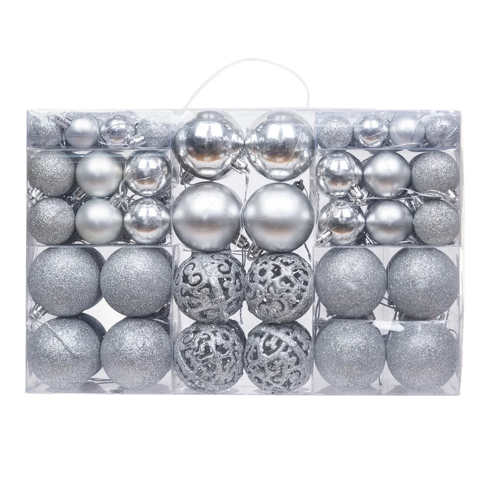 100pcs Shatterproof Christmas Tree Baubles – Red, Gold, Silver | Lightweight, Durable, and Reusable Holiday Ornaments