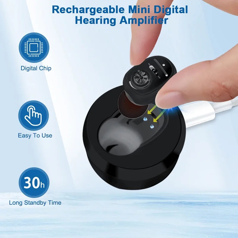 Digital Rechargeable Hearing Aid with Sound Amplifier and High Power Noise Reduction Audifonos