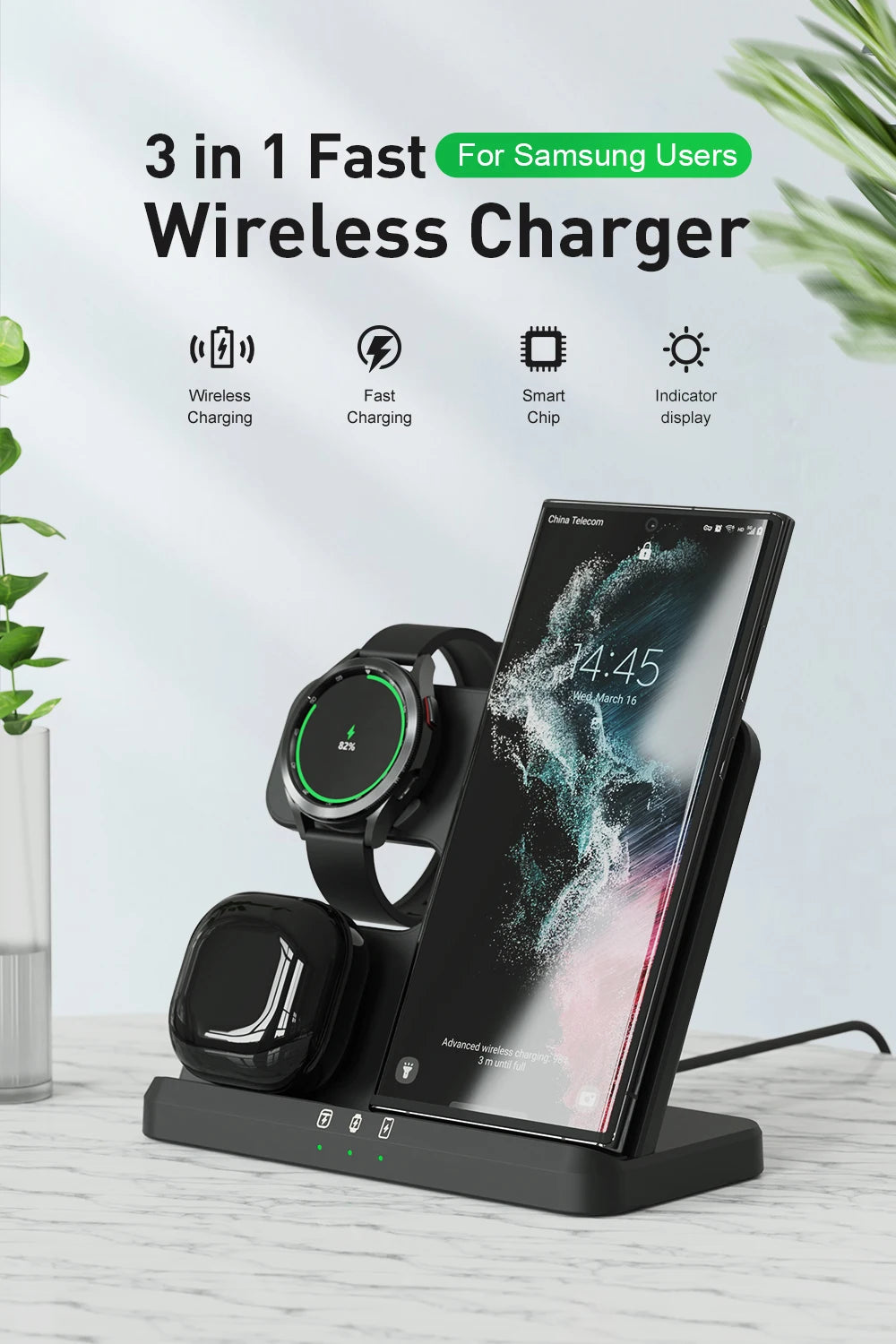 3 in 1 Wireless Charger Stand for Samsung Galaxy S23 S22 21 Ultra S20 30W - Fast Charging Dock Station - Watch 6 /5 Holder Buds2 Pro