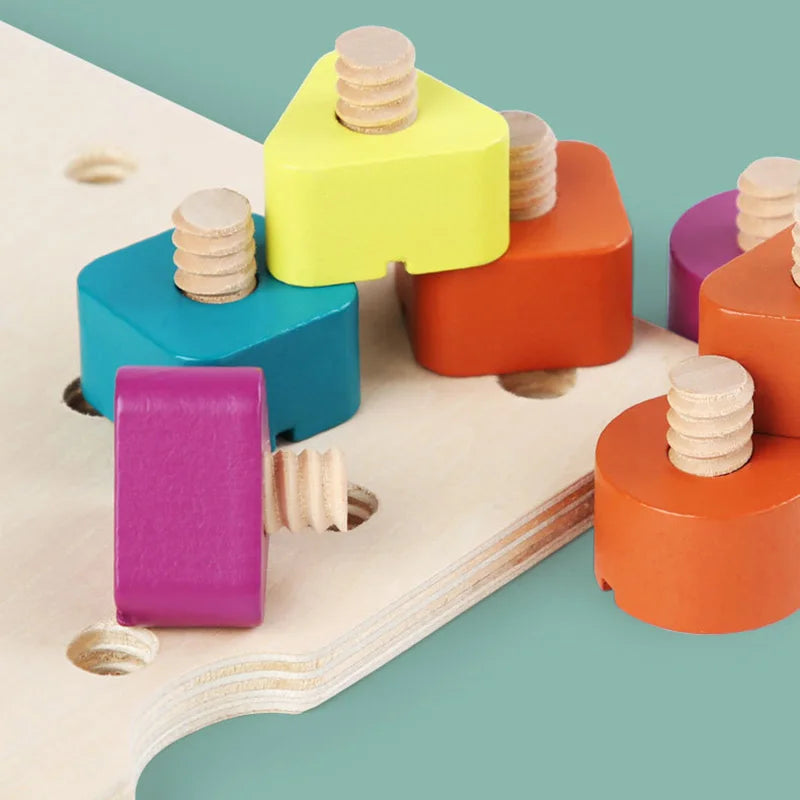 Children Wooden Screw Nut Disassembly Shape Color Matching Building Blocks Montessori Sudoku Game Educational Toys for Kids