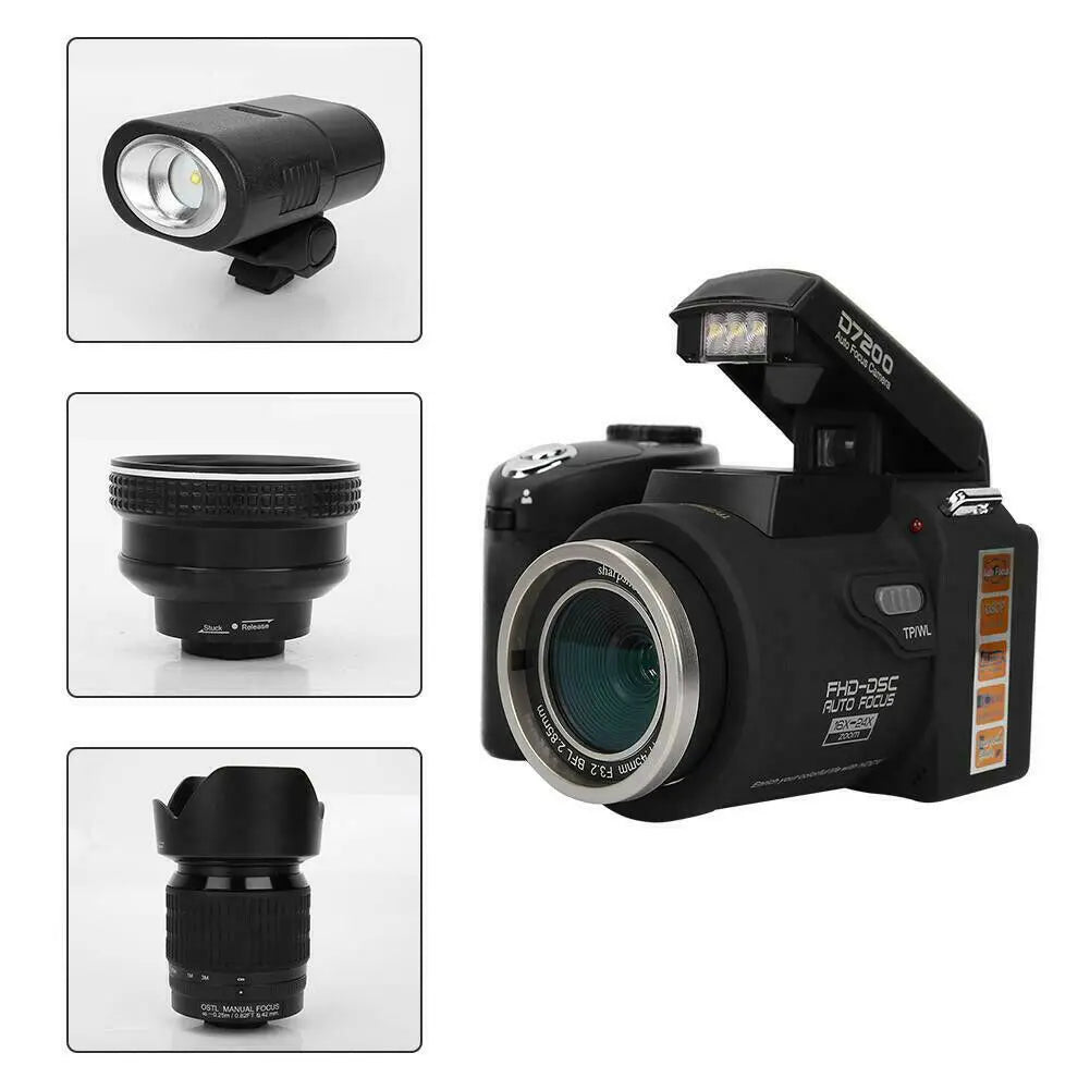 POLO D7200 HD Professional Digital Video Camera with 24X Telephoto Wide-angle, Micro Single Lithium Battery & Three Lens