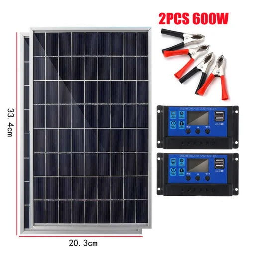 300W/500W Complete Solar Panel Kit – 12V Polycrystalline Portable Power Station with USB Charging for Home & Outdoor Adventures
