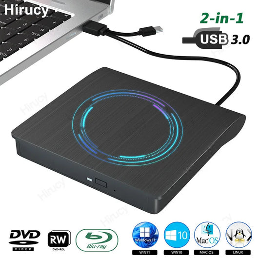 External Blu-ray DVD Drive USB 3.0 Type-C Optical Drive for Laptop and PC