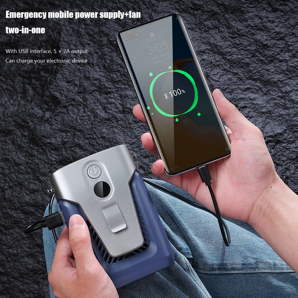 12000mAh Portable Waist Fan USB Rechargeable Air Conditioner Bladeless Mute Hanging Neck Fan for Outdoor Sports
