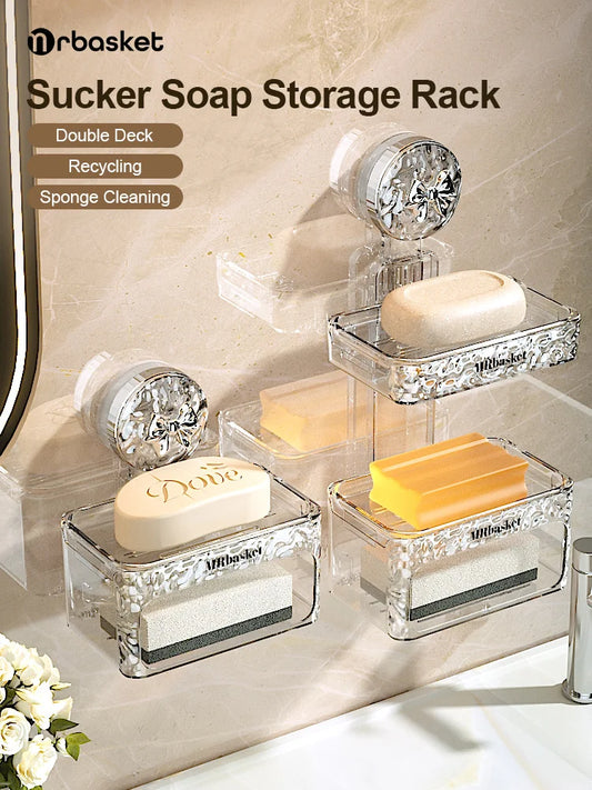 Sucker Soap Box Wall Mounted Hole Free Toilet Wall Drain Storage Rack