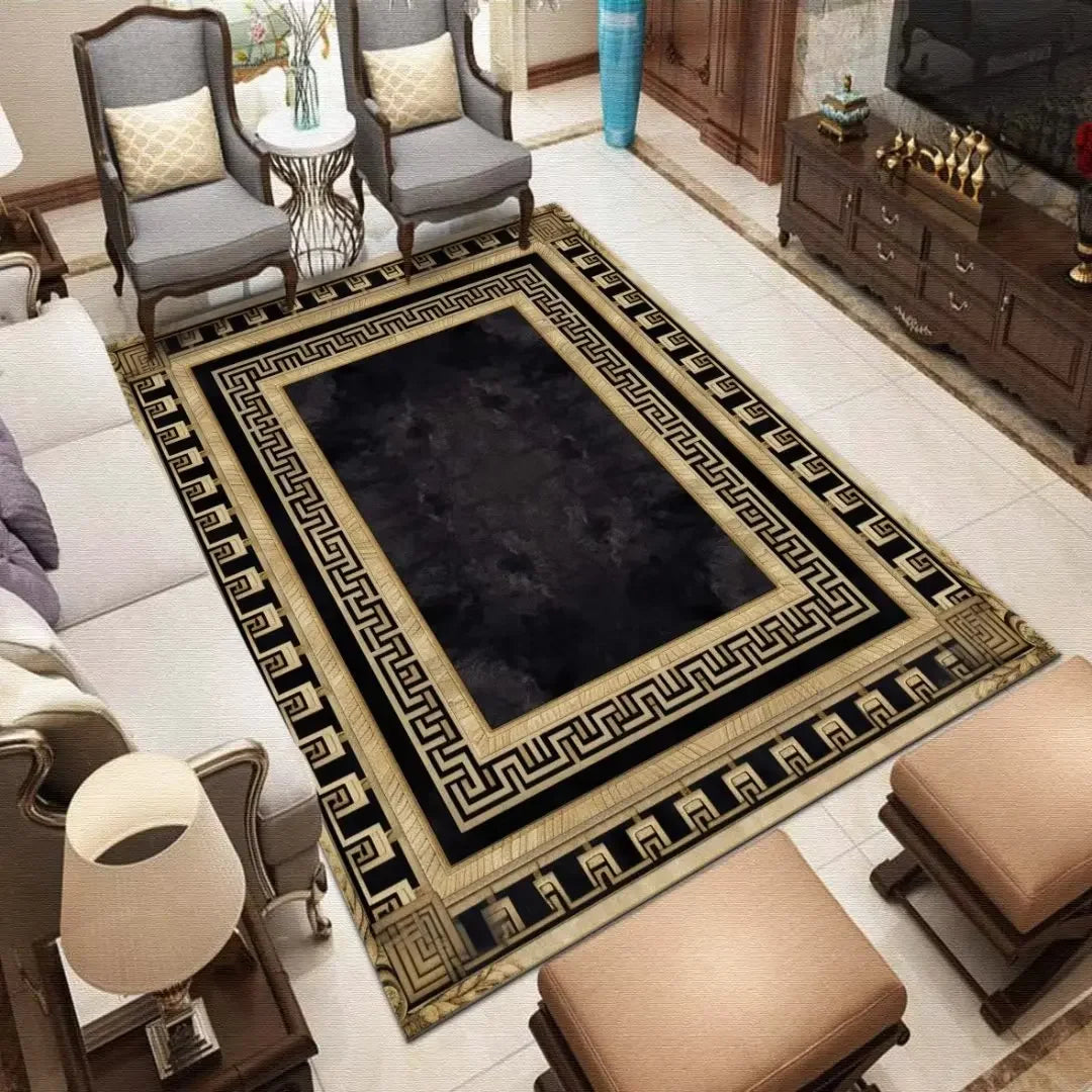 European Style Carpets for Living Room Luxury Gold Black Rug Decoration Home Large Size Bedroom Carpet Washable Anti-skid Mat