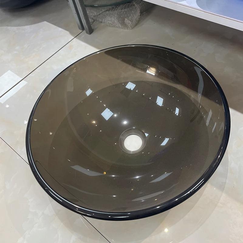 Blue Round Tempered Glass Sink for Bathroom