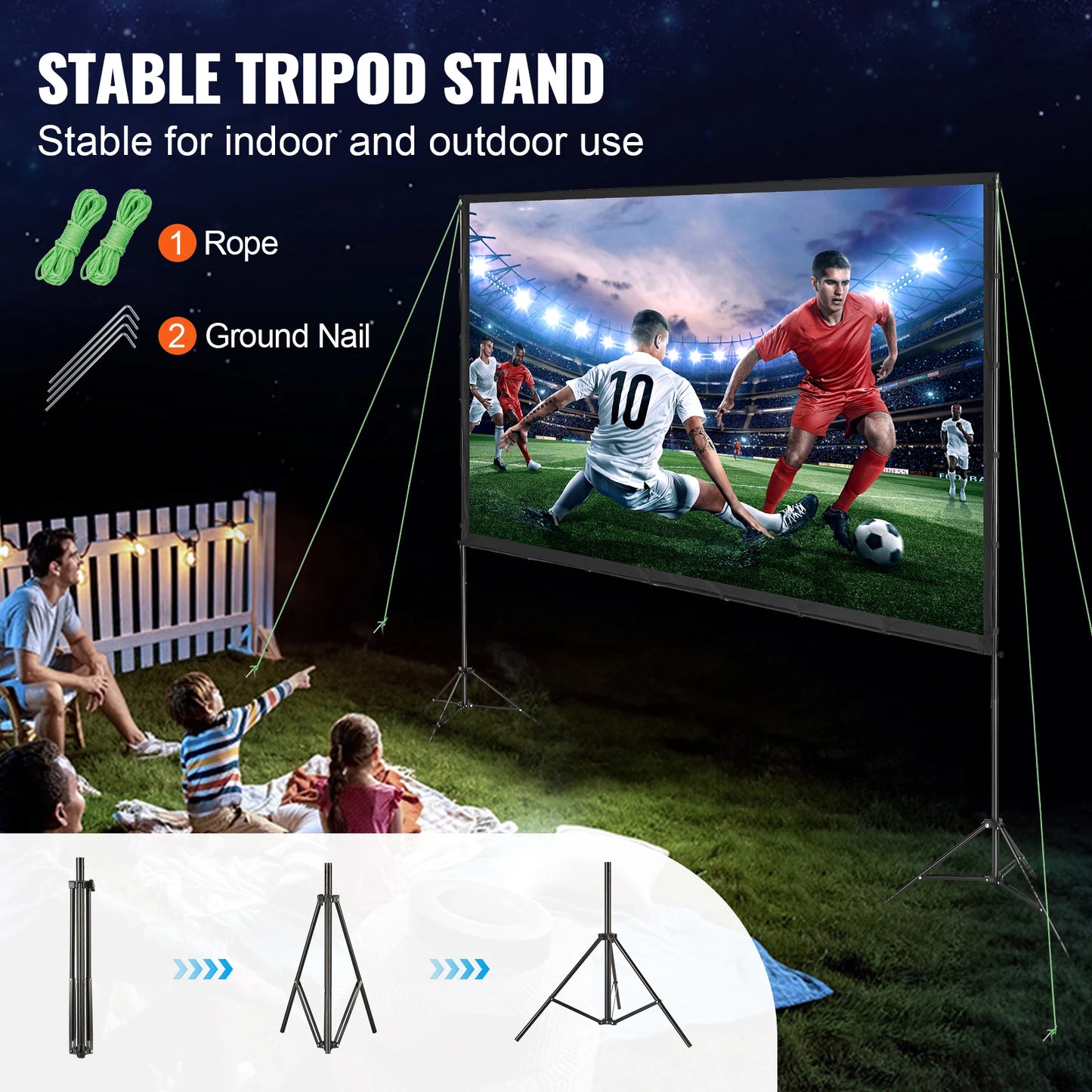 VEVOR Projector Screen with Stand 100 120 150 inch 16:9 4K 1080 HD Portable Projection Screen for Home Office Theater Cinema