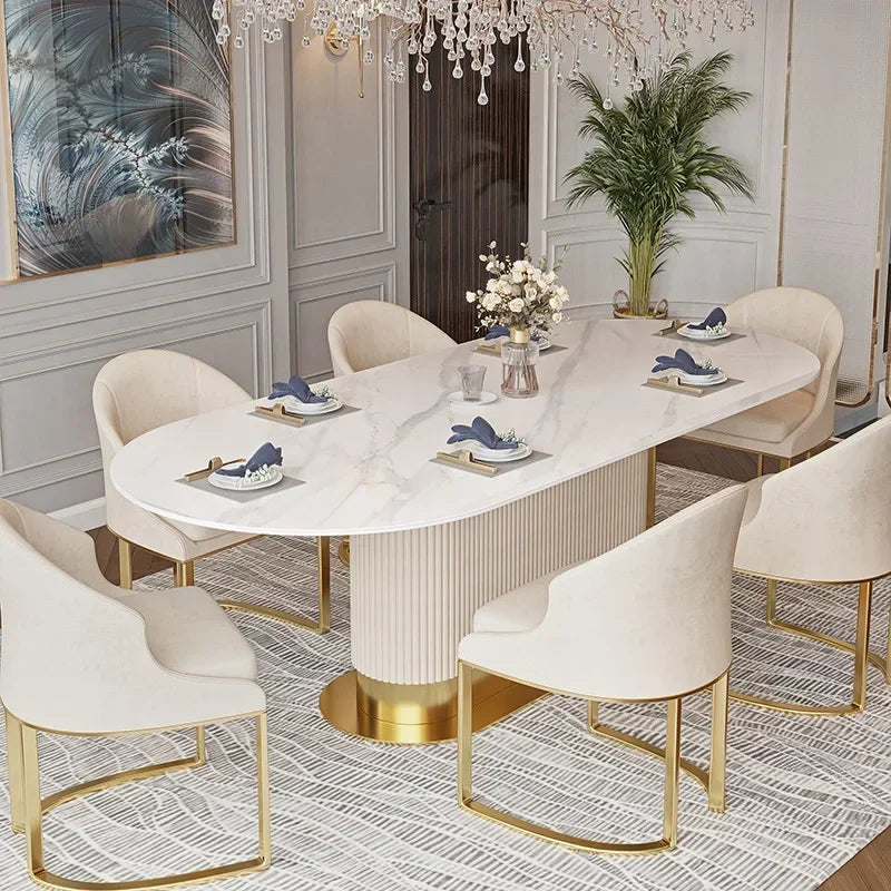 Oval Marble Dining Table & Chairs Set – French Cream Luxury Collection