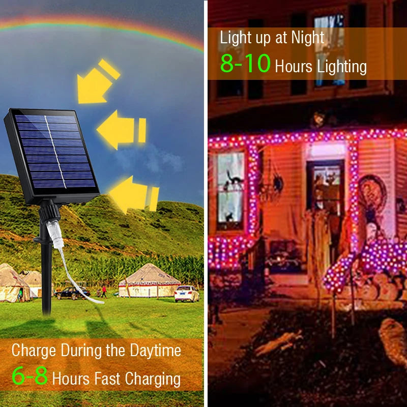 1000LED Solar LED Halloween String Light Oudoor Garden Fairy Lights Purple Orange Light 100M Solar Lamp For Christmas Tree Decor