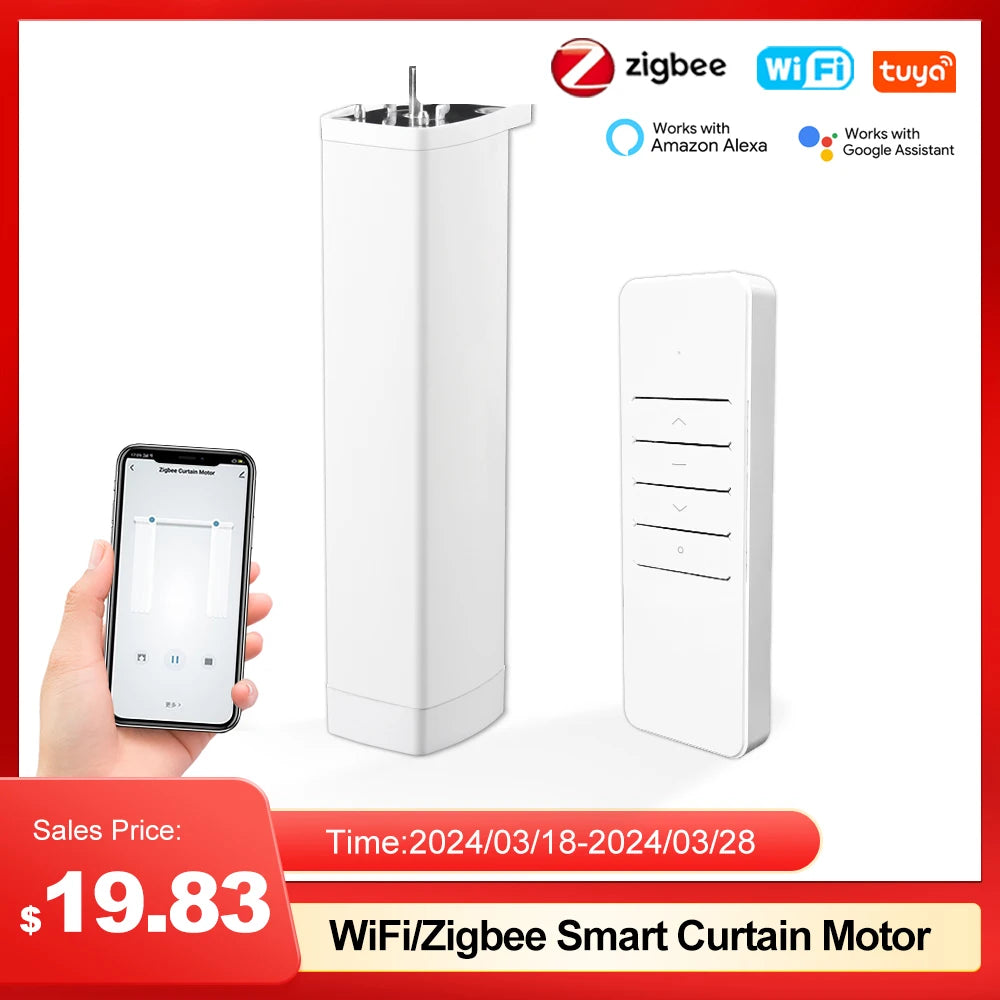 Tuya life WiFi/Zigbee Generation Shorter Smart Electric Curtain Motor Intelligent Support Voice Control Alexa Google Assistant