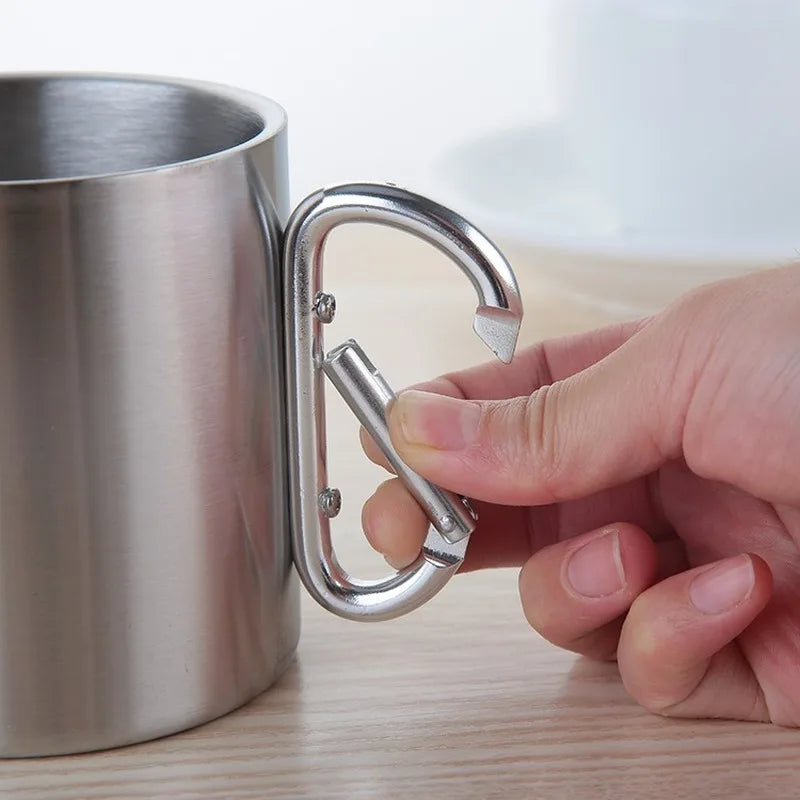 220/300/450ml Camping Travel Stainless Steel Cup Carabiner