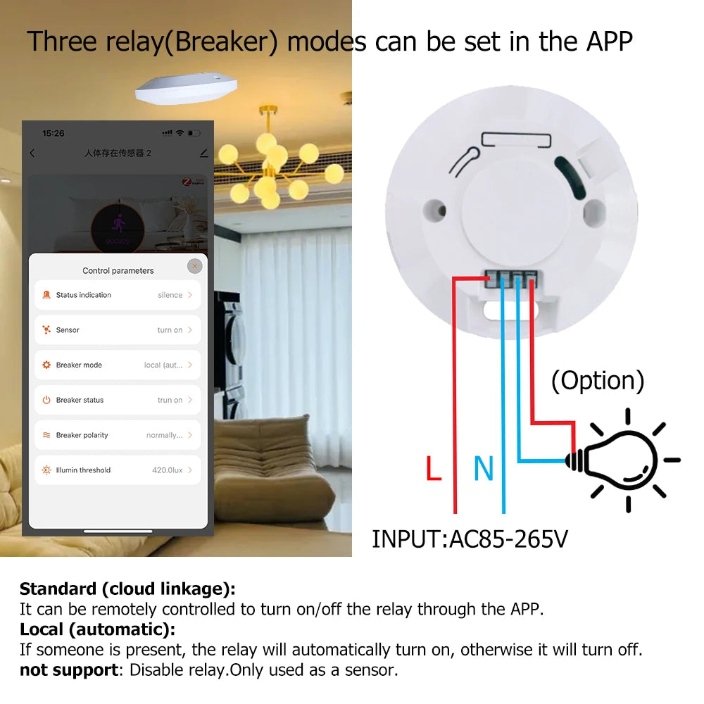 ZigBee/Wifi MmWave Radar Human Presence Motion Sensor Light Switch Luminosity Detection 110/220V Tuya Smart Life Home Automation