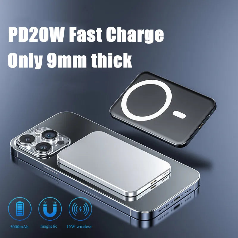 Magnetic Powerbank For iphone Samsung External Battery Portable Charger Metal Macsafe Power Bank Auxiliary Spare Battery