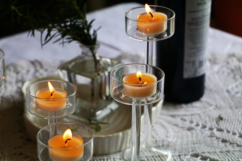 Crystal Tealight Candle Holders - Elegant Table Decor Set