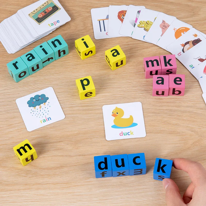 Montessori Toys Spelling Word Block Games Spell Letter Kids Early Learning Educaitonal English Cards Puzzle Game