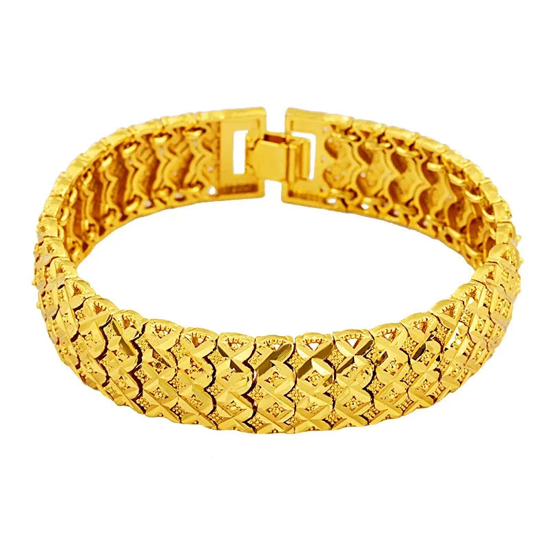 Pure 14k Gold Color Men's Watch Bracelet Gentleman Bracelets for Men Women Bangle Hand Chain, Wedding Engagement Fine Jewelry