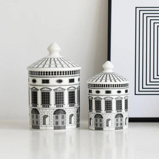 Black & White Building Storage Jars - Chic Desktop Organizers