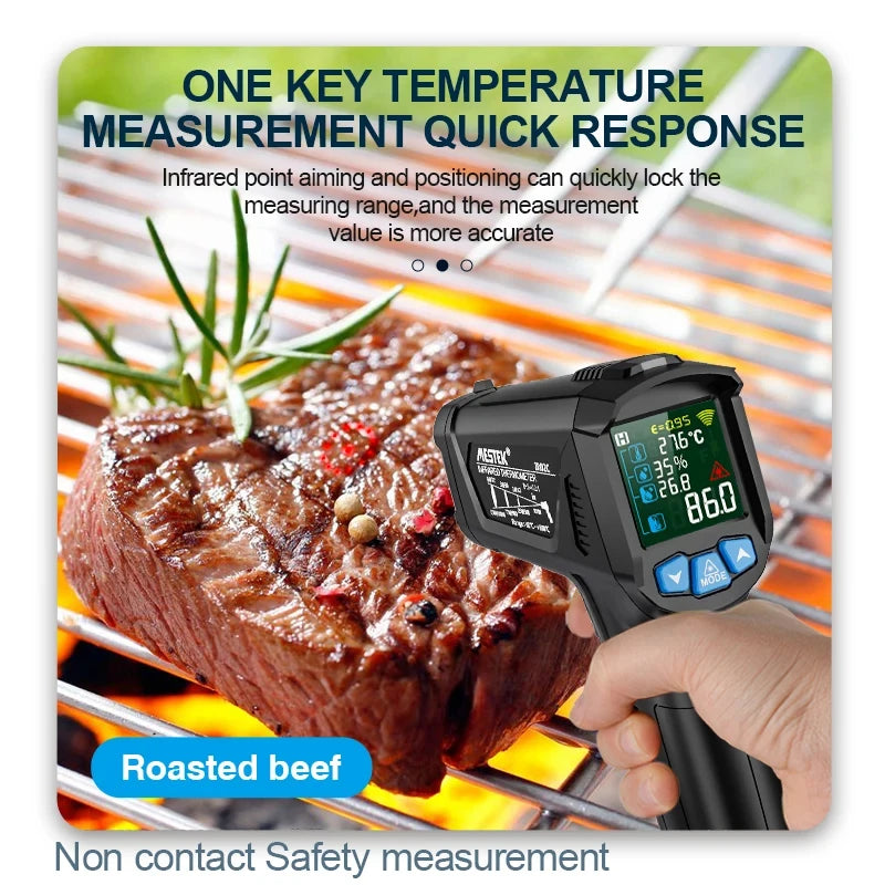 Digital Infrared Thermometer Non-contact Laser Temperature Meter Pyrometer Imager Hygrometer IR Termometro LCD Light Alarm