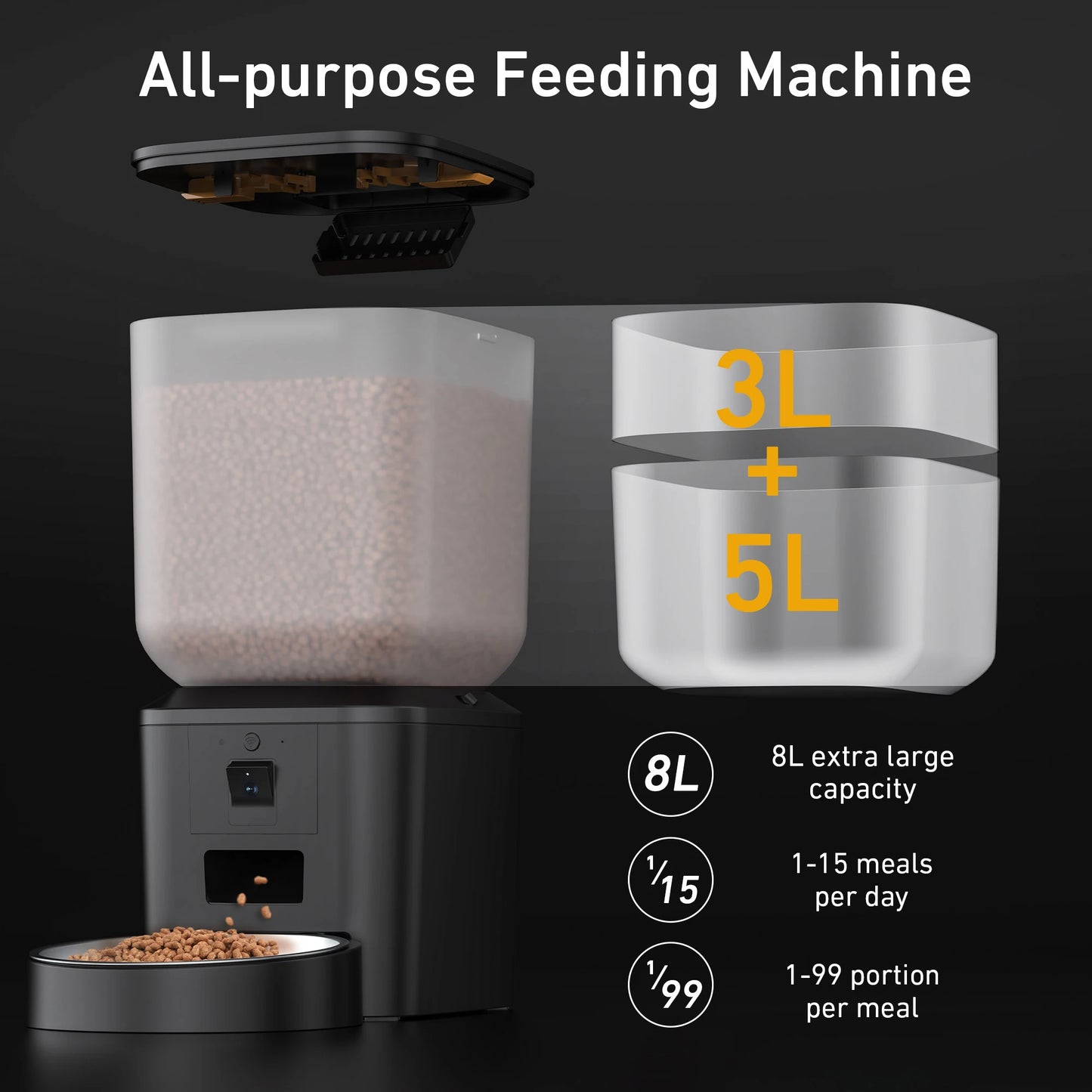 8L Automatic Cat Feeder With 1080p Camera Video WiFi Cat Food Dispenser Pet Smart Voice Recorder Remote Control Pet Auto Feeder