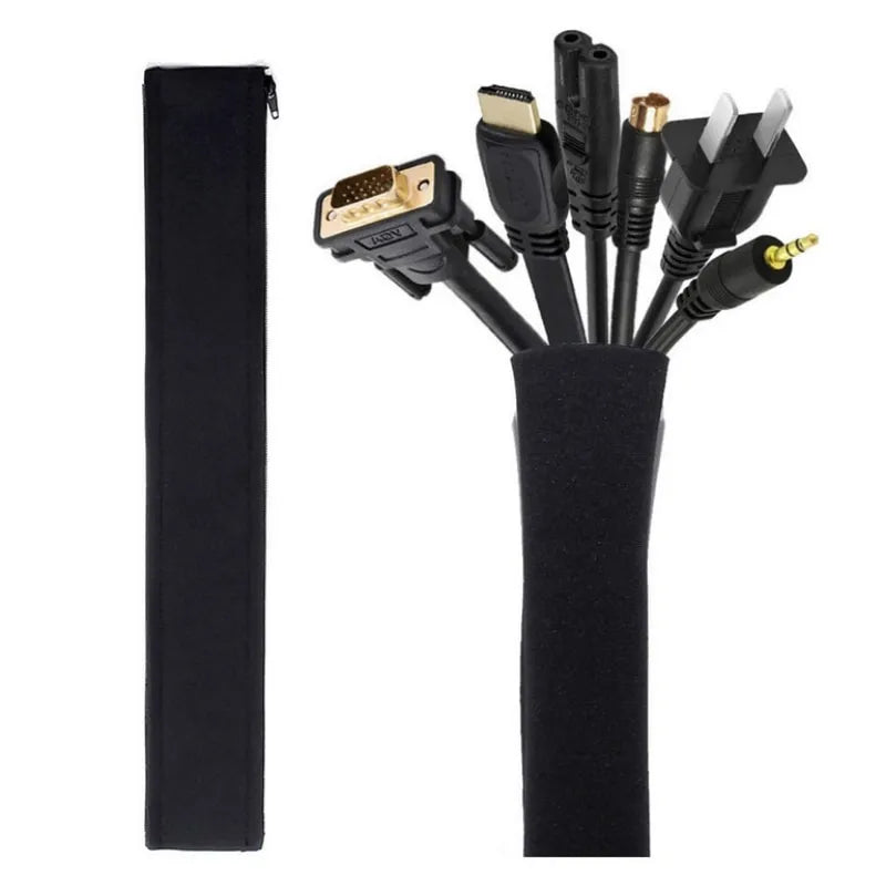 Black Zipper Cable Organizer Sleeve