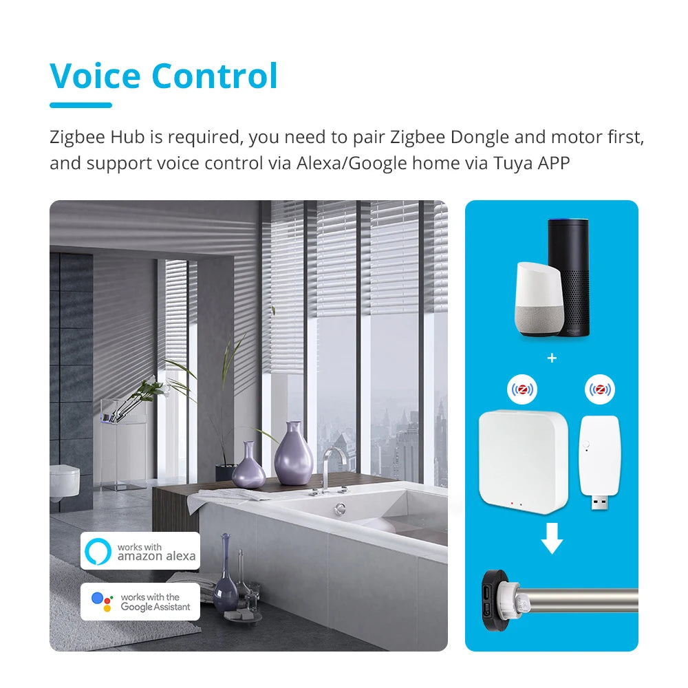 Zemismart Tuya Zigbee Roller Blind Motor for 17mm 25mm Tube Built-in Battery Shade Engine Smart Life Alexa Google Home Control