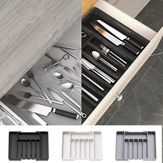 Expandable Black Silverware Drawer Organizer