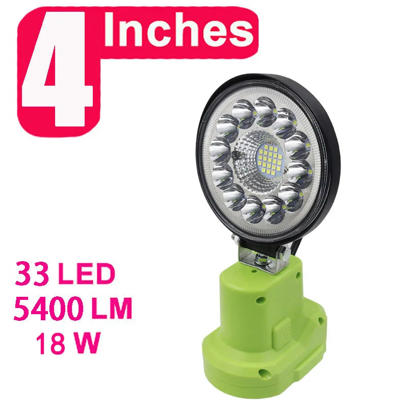 LED Alarm Work Lights Flashlight Electric Torch Spotlight Car Lamp For RYOBI 14.4V 18V Lithium Nickel One+ Battery P108 P104