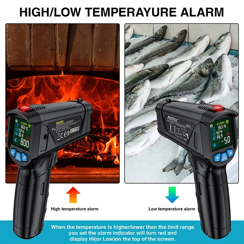 Digital Infrared Thermometer Non-contact Laser Temperature Meter Pyrometer Imager Hygrometer IR Termometro LCD Light Alarm