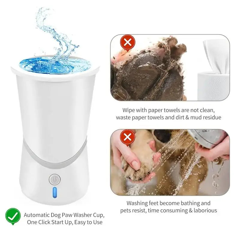 Portable Automatic Dog Paw Cleaner Cup - Rechargeable 2 in 1 Pet Foot Washer with Soft Brush - High Power - Suitable for Big Dogs and Cats