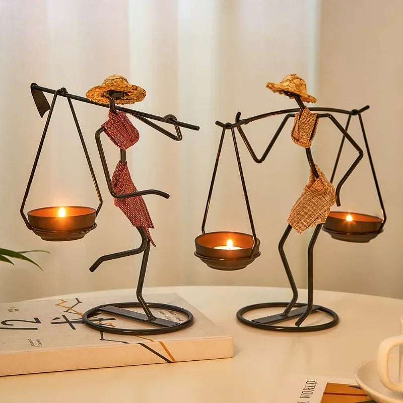 Rustic Human Figurine Candle Holders - Table Centerpiece Charm
