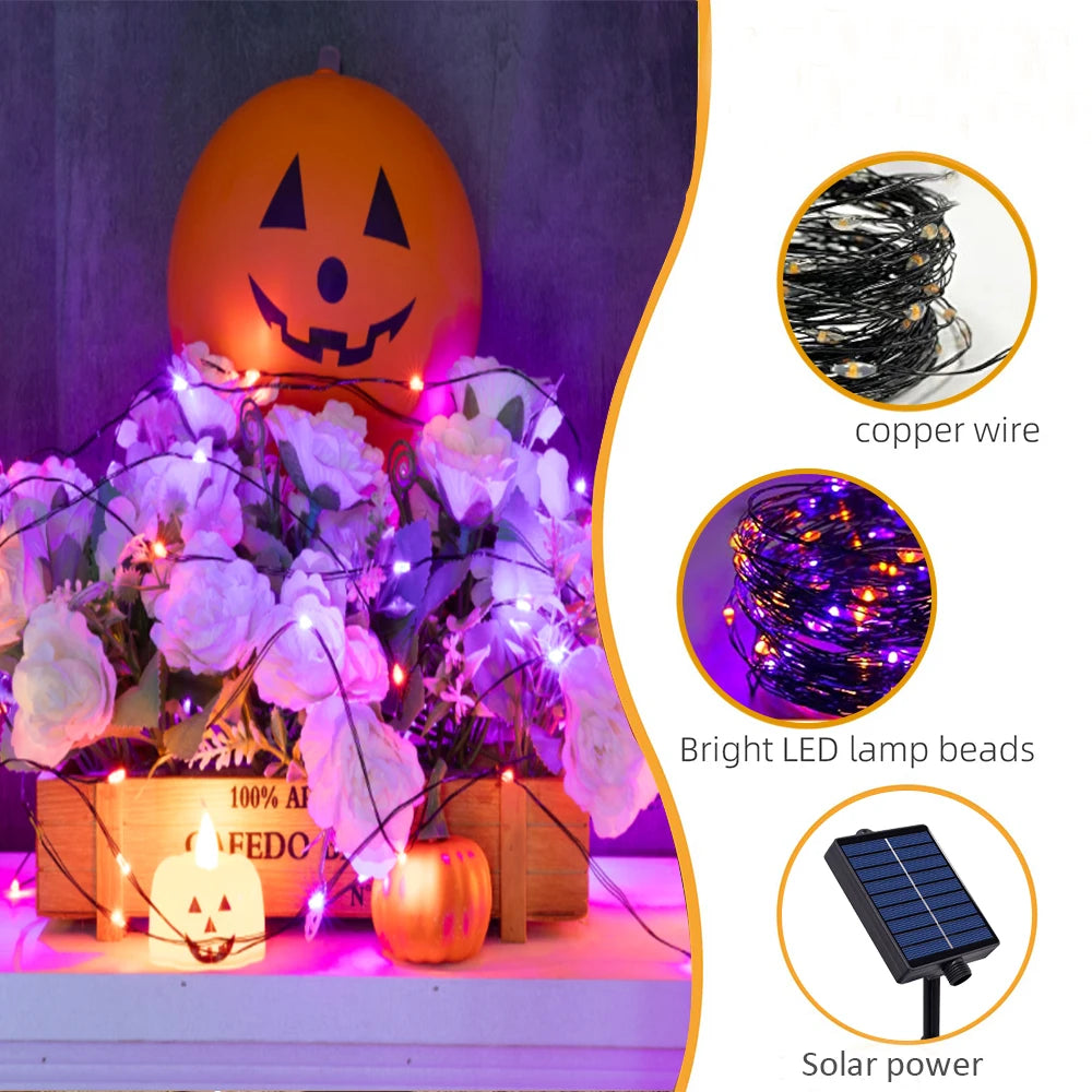 1000LED Solar LED Halloween String Light Oudoor Garden Fairy Lights Purple Orange Light 100M Solar Lamp For Christmas Tree Decor