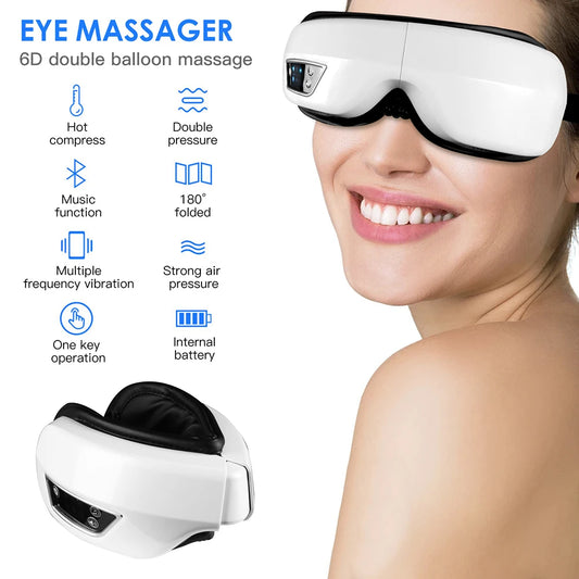 Eye Massager 6D Smart Airbag Vibration Eye Care Music Eye Mask Hot Compress Bluetooth Massage Anti-Winkle