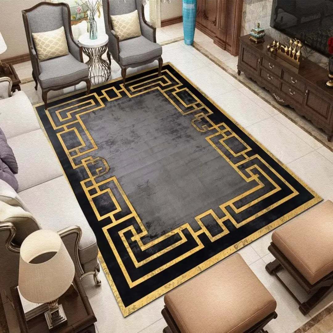 European Style Carpets for Living Room Luxury Gold Black Rug Decoration Home Large Size Bedroom Carpet Washable Anti-skid Mat