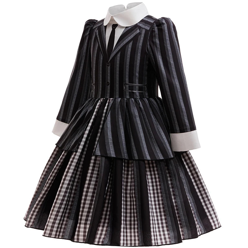 Girls Party Dresses Black Princess Dress+Socks+Wig Sets For Children Halloween Cosplay Costume Carnival Movie Role Play Dress Up