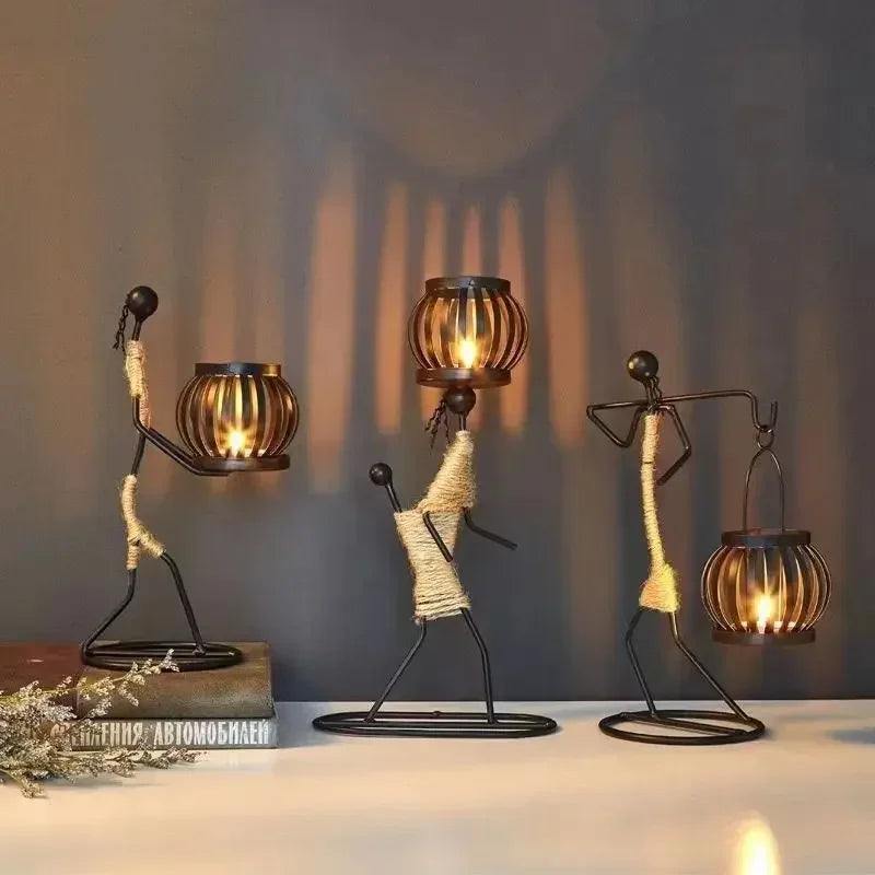 Rustic Human Figurine Candle Holders - Table Centerpiece Charm