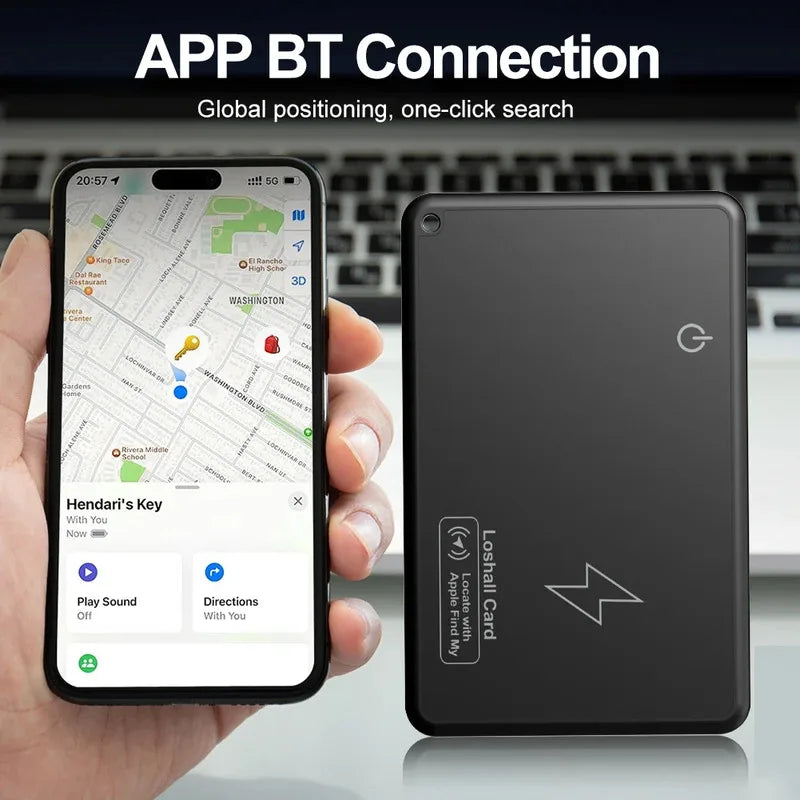 Smart Essentia Mini Wallet Tracker Card Wireless Charging Waterproof GPS Locator for IOS Device Black Thin Item Finder Works with Apple Find My App