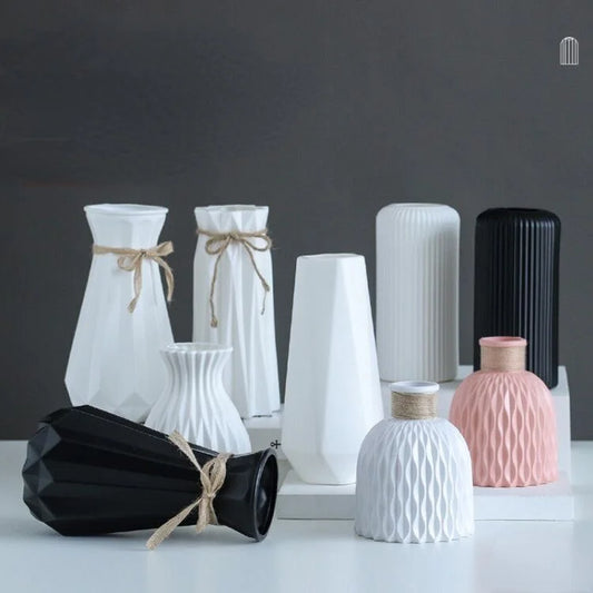 Modern White & Pink Plastic Flower Vase: Nordic Décor Accent