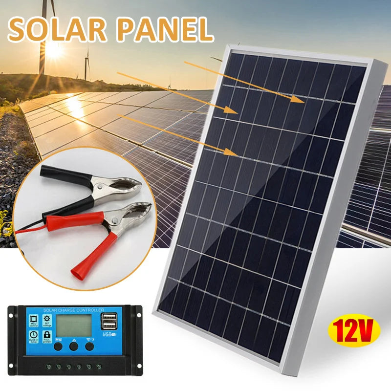 300W/500W Complete Solar Panel Kit – 12V Polycrystalline Portable Power Station with USB Charging for Home & Outdoor Adventures