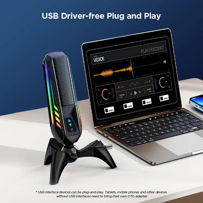 RGB Professional Live Streaming Microphone Condenser Desktop USB Noise Cancelling Podcast Mic PC Computer Studio Microphone