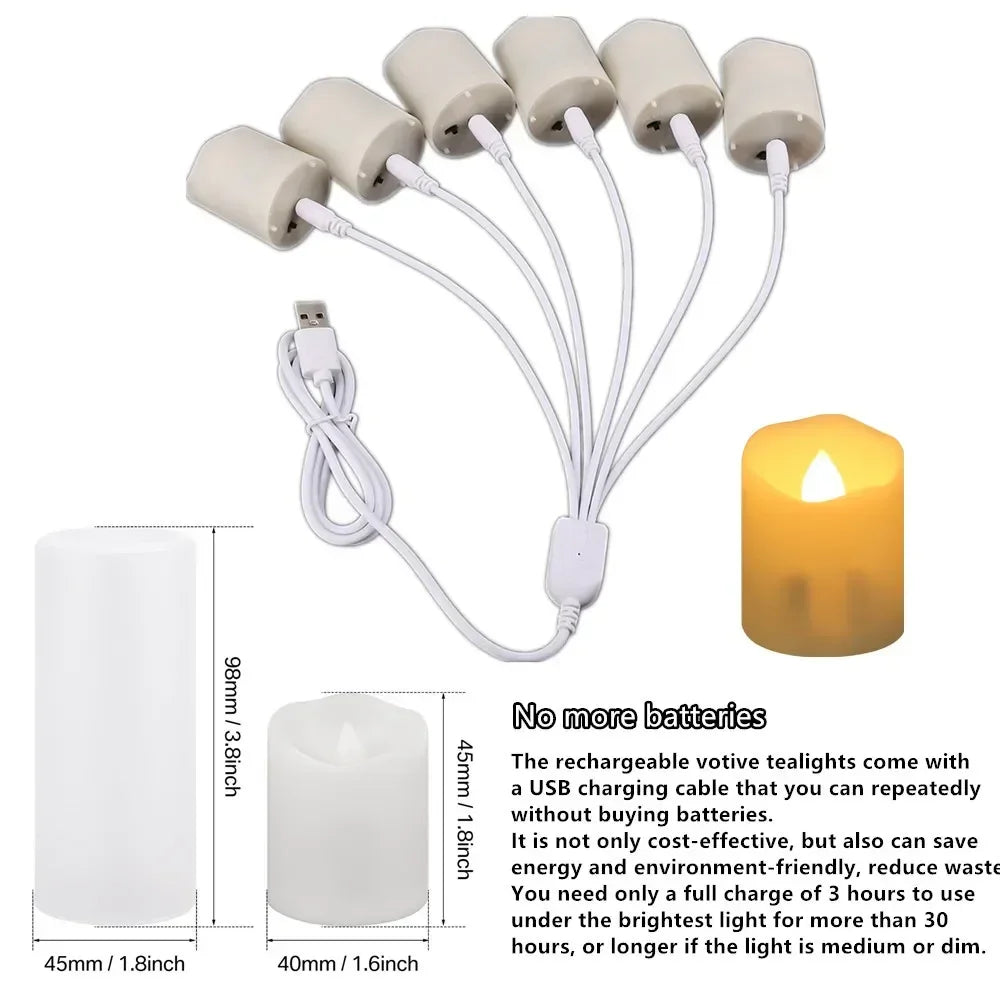 6/18Pc Yeahmart's Rechargeable Tea Lights Candles with a USB Charging Cable