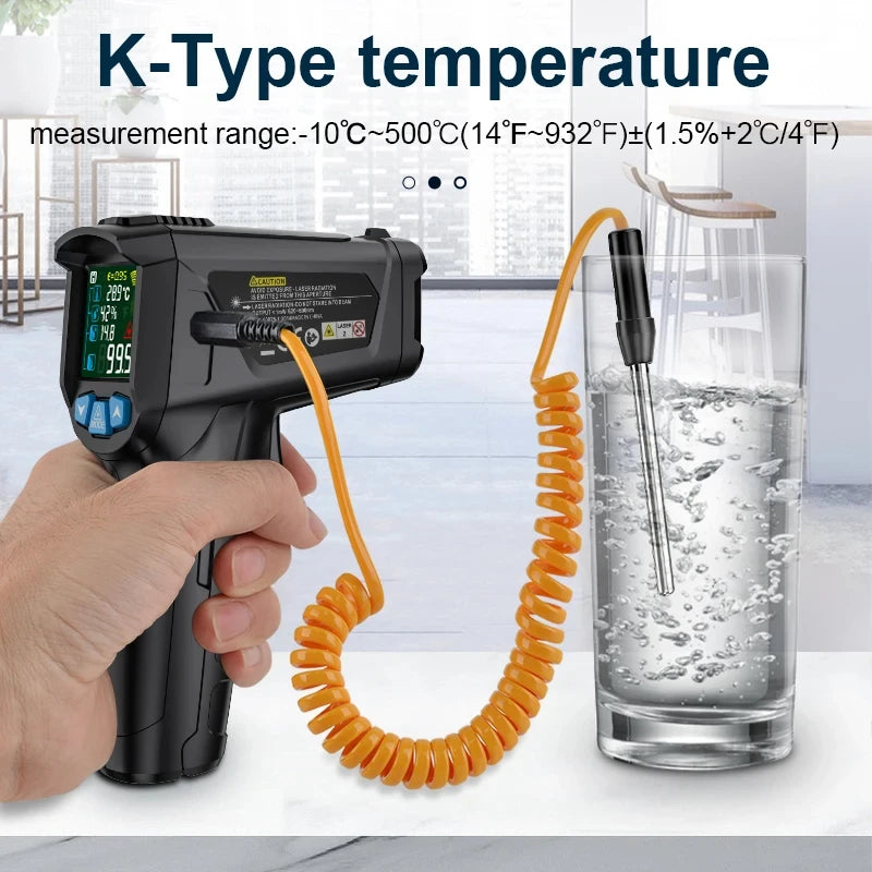 Digital Infrared Thermometer Non-contact Laser Temperature Meter Pyrometer Imager Hygrometer IR Termometro LCD Light Alarm