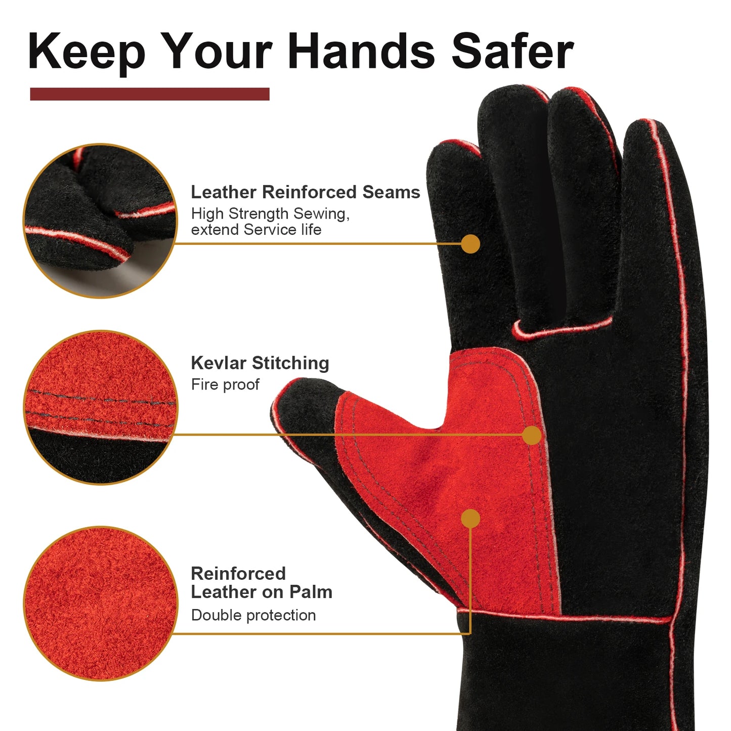 ARCCAPTAIN Welding Gloves Work Welder's Cowskin Leather Barbecue Glove Grill BBQ  Heat Resistant Long Sleeve