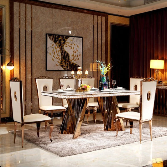 Dining Set - Marble & Leather Elegance