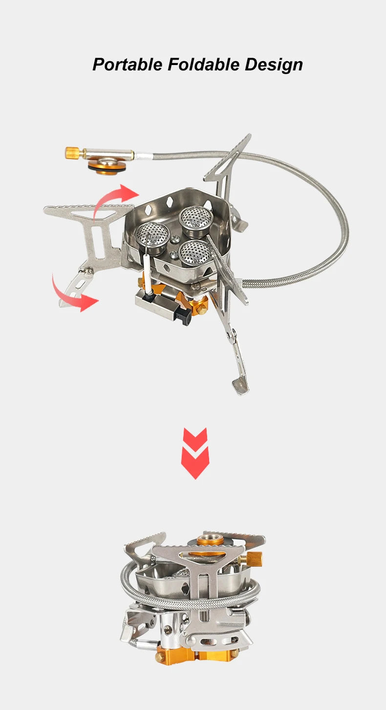 CLS Outdoor portable windproof and foldable three head stove cooking solution for camping and picnics