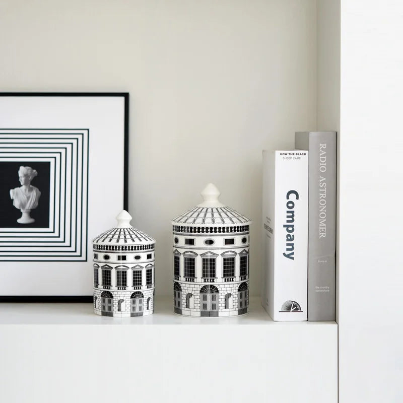 Black & White Building Storage Jars - Chic Desktop Organizers