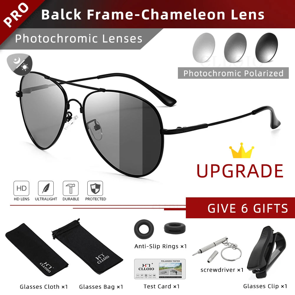 CLLOIO Titanium Alloy Polarized Sunglasses Men Women Fashion Photochromic Sun Glasses Chameleon Anti-glare Driving Oculos de sol