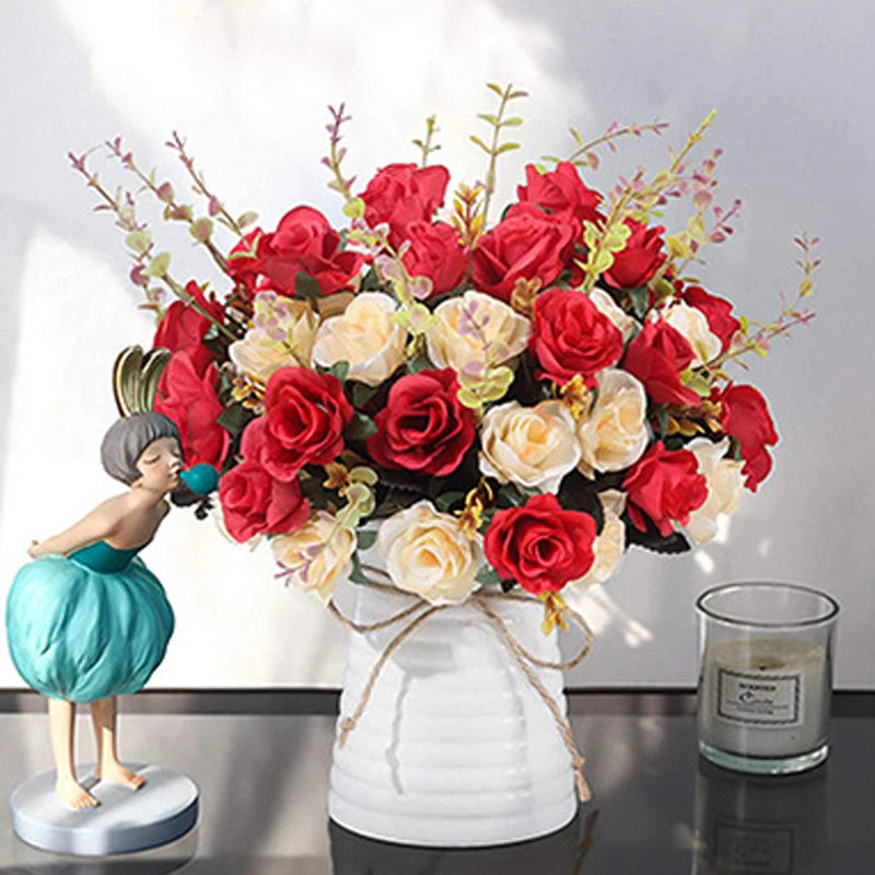 Two-Tone Artificial Rose Bouquets - Elegant Home & Wedding Decor