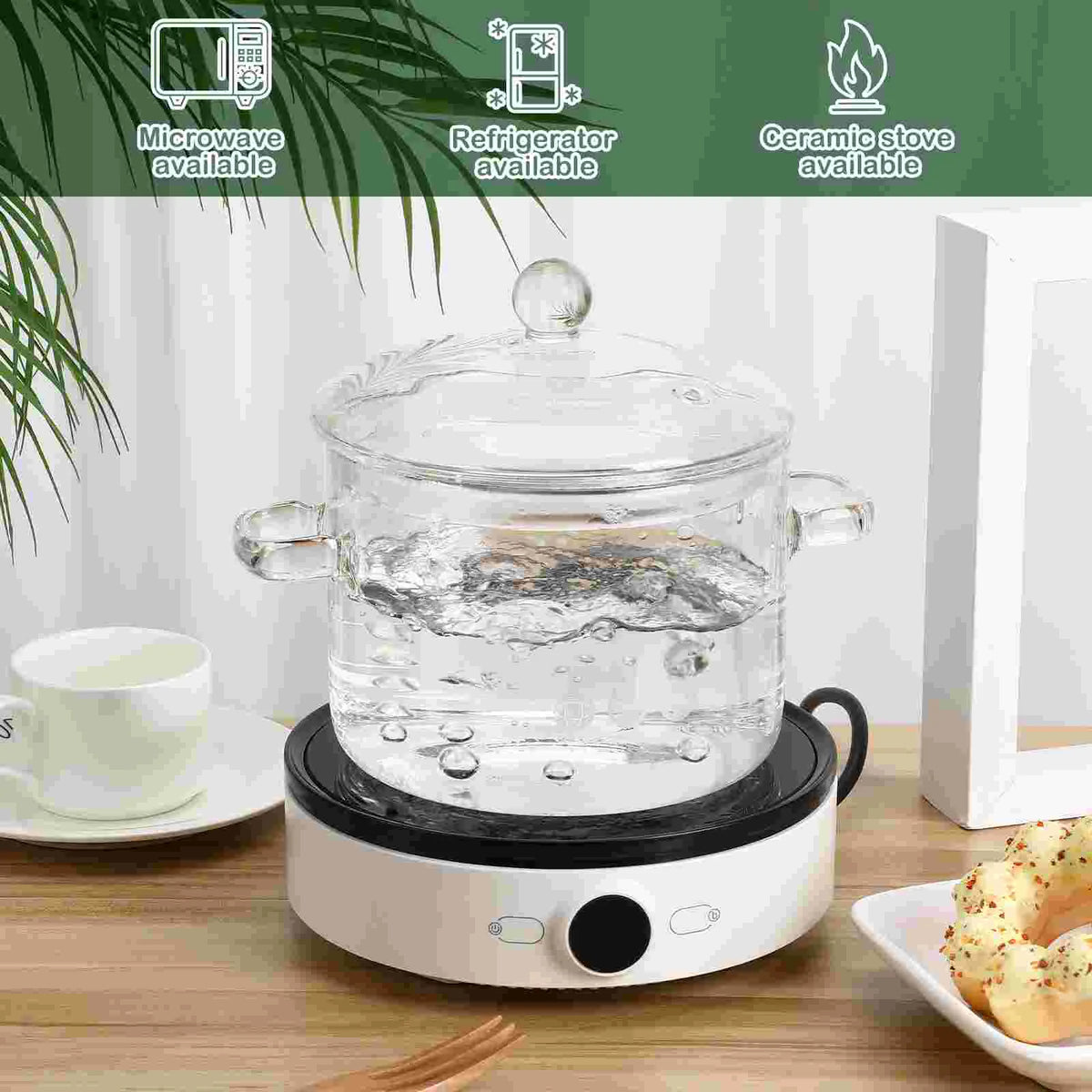 Glass Saucepan with Cover Stovetop Cooking Pot with Lid and Handles High Borosilicate Glass Cookware Pot Pans
